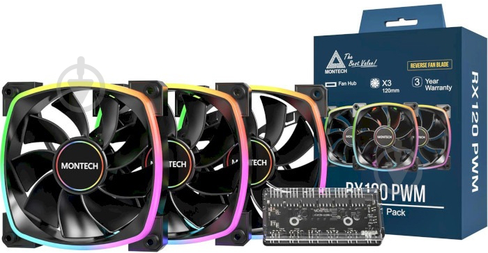 Набор вентиляторов для корпуса Montech RX120 PWM 3 in 1 Black - фото 9 Набор вентиляторов для корпуса Montech RX120 PWM 3 in 1 Black - фото 9