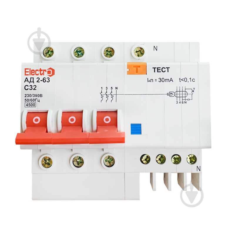 Дифференциальный автомат ElectrO 45RCCB63324E30 - фото 1 Дифференциальный автомат ElectrO 45RCCB63324E30 - фото 1