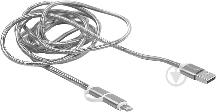 Кабель PowerPlant USB – microUSB 2 м сірий USB 2.0 AM – Lightning/Micro 2 м - фото 1