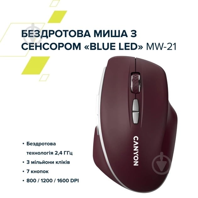 Мишка бездротова Canyon MW-21 burgundy (CNS-CMSW21BR) - фото 6