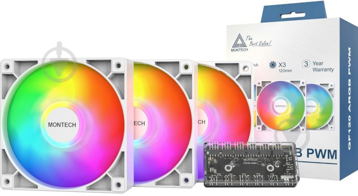Набор вентиляторов для корпуса Montech GF120 PWM (W31) White - фото 4 Набор вентиляторов для корпуса Montech GF120 PWM (W31) White - фото 4