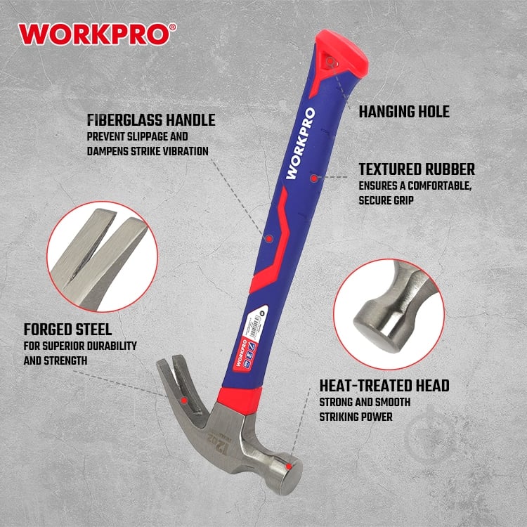 Молоток столярный WORKPRO WP241012 560 г WP241012 - фото 4