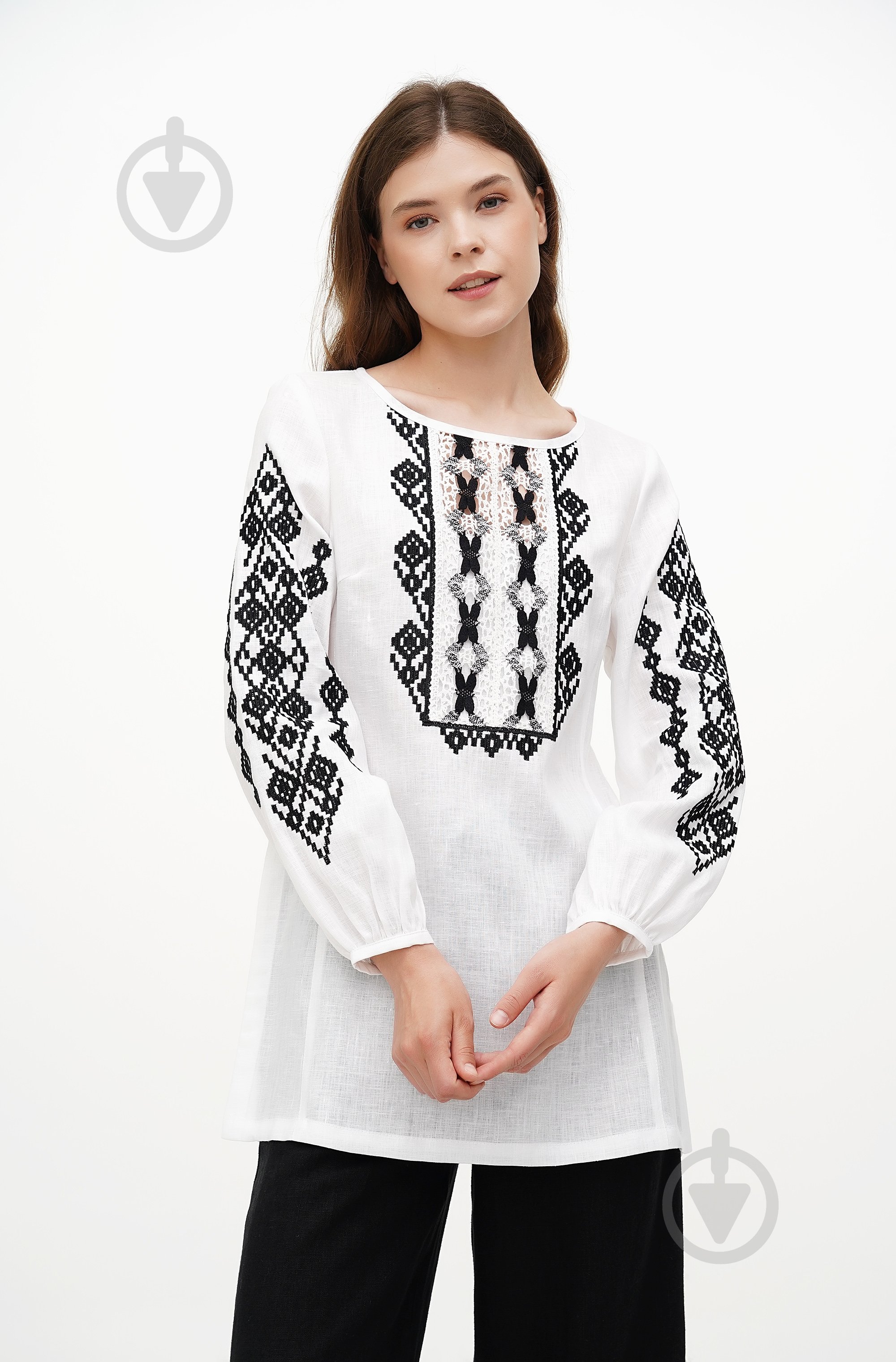 Вышиванка Галерея льна Гойра р. 44 бело-черный 9354/44/147 - фото 1 Вышиванка Галерея льна Гойра р. 44 бело-черный 9354/44/147 - фото 1