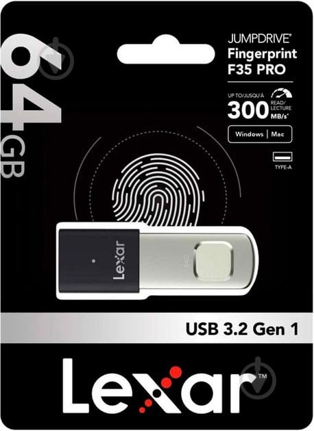 Флеш-память USB Lexar JumpDrive Fingerprint F35 Pro 64 ГБ USB 3.2 Gen. 1 (LJDF35P064G-RNBNG) - фото 6 Флеш-память USB Lexar JumpDrive Fingerprint F35 Pro 64 ГБ USB 3.2 Gen. 1 (LJDF35P064G-RNBNG) - фото 6