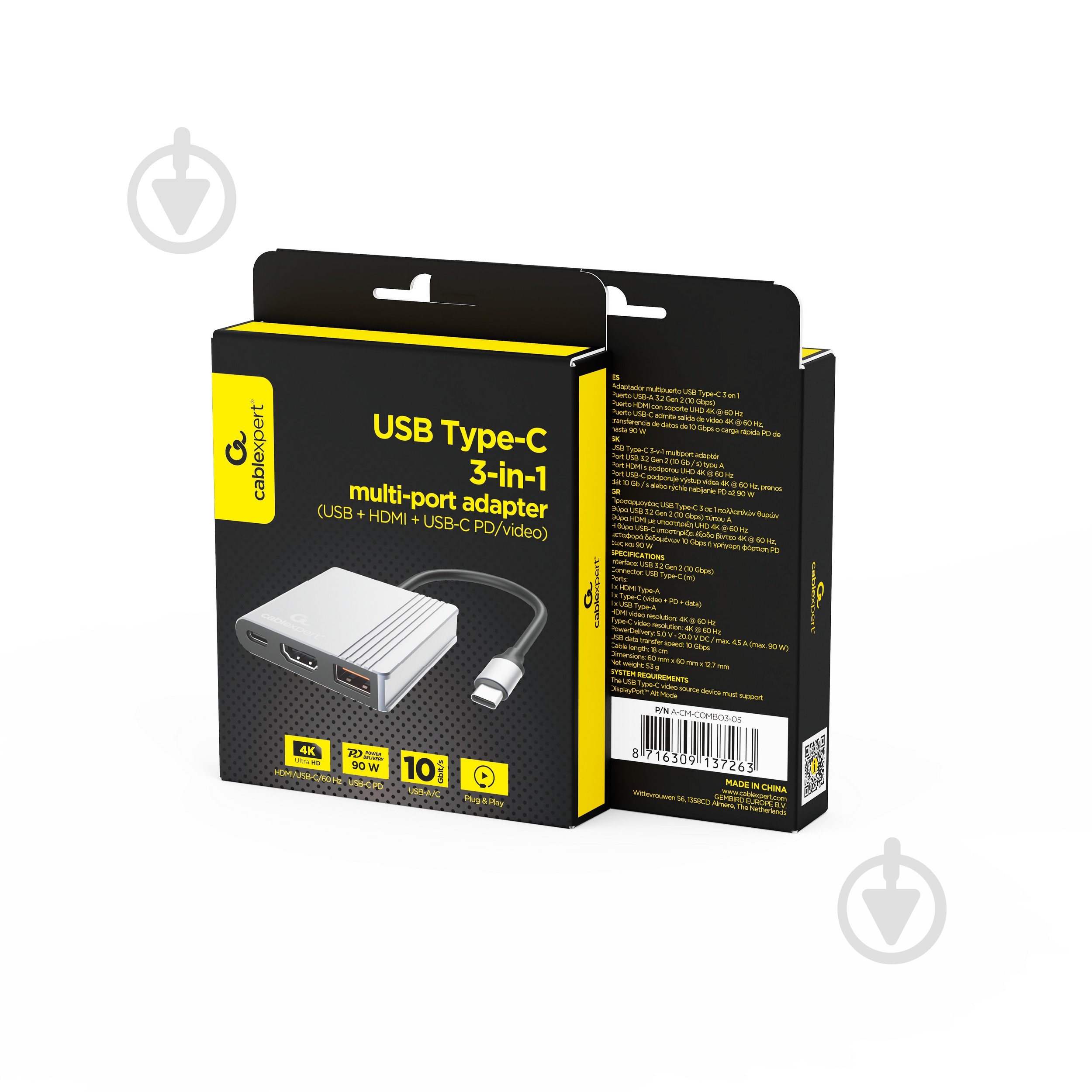 USB-хаб Cablexpert A-CM-COMBO3-05, USB-C 3-в-1 (USB/HDMI/PD) - фото 5