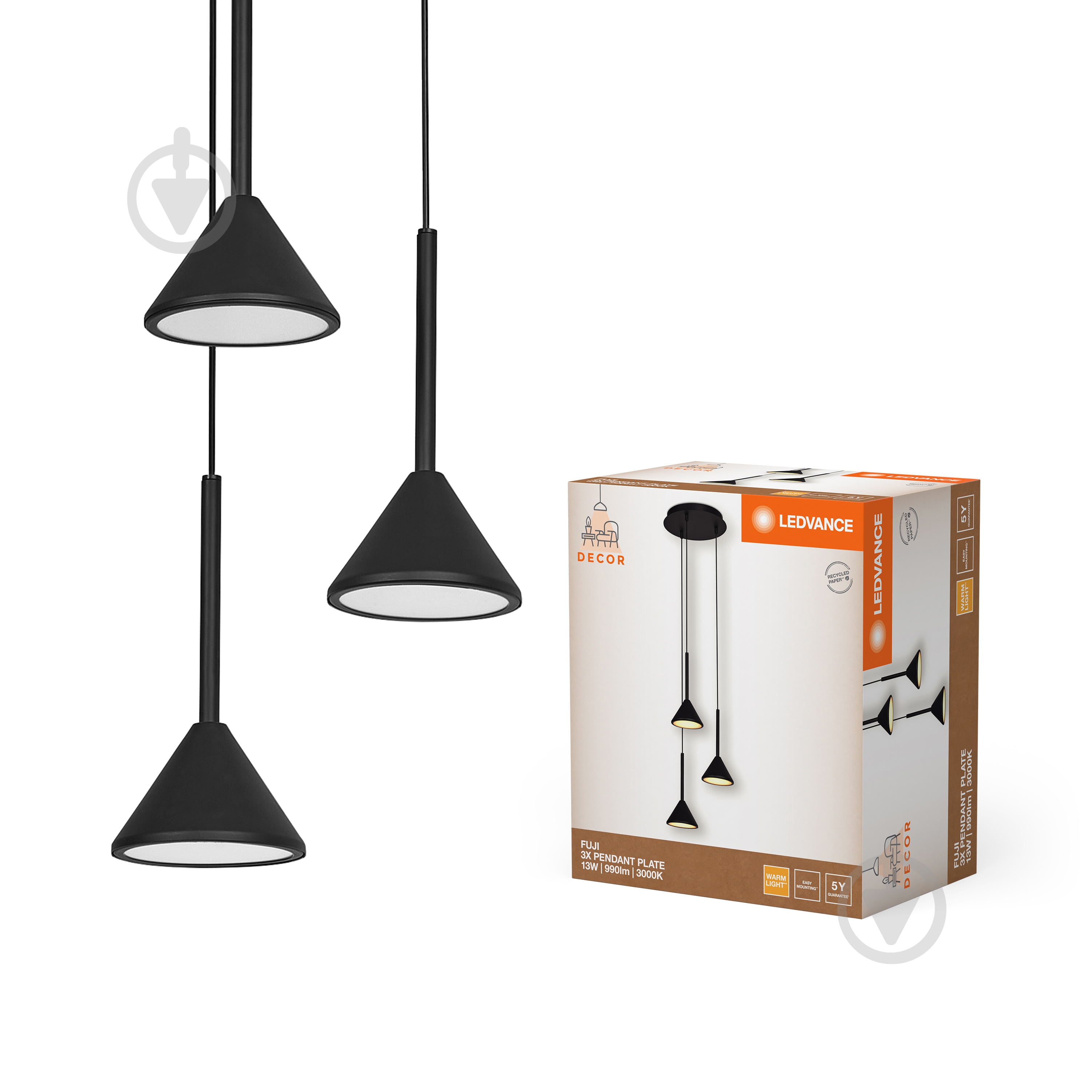 ВИТРИНА! Подвес Ledvance DECOR FUJI 3XPENDANT 13 Вт черный - фото 1