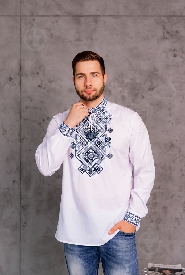 Рубашка Galychanka Гордей Msh-66-ls р. XXL белый с синим - фото 1