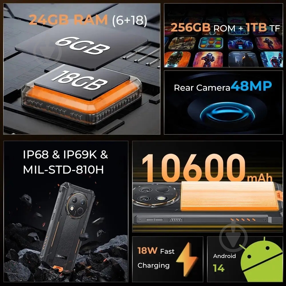 Смартфон Oukitel G1S 4/128GB black/orange (G1S_OR) - фото 6 Смартфон Oukitel G1S 4/128GB black/orange (G1S_OR) - фото 6