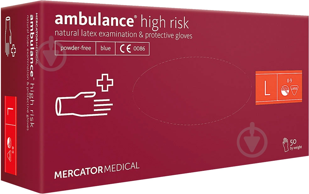 Перчатки медицинские Mercator Medical Ambulance High Risk латексные нестерильные неприпудренные L 50 шт./уп. - фото 1