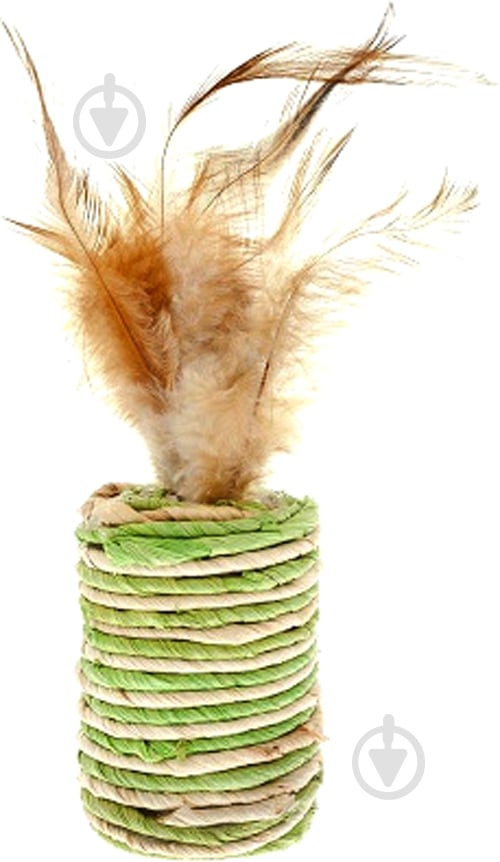 Игрушка для котов Ferribiella Цилиндр с перьями 6 см бежевый - фото 1