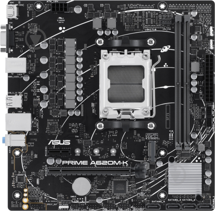 Материнская плата Asus PRIME A620M-K (Socket AM5, AMD A620, micro ATX) - фото 1 Материнская плата Asus PRIME A620M-K (Socket AM5, AMD A620, micro ATX) - фото 1