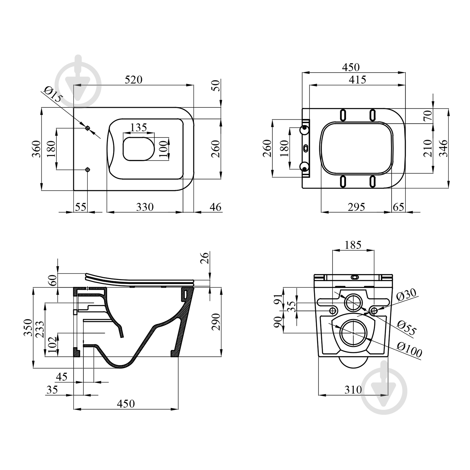 Унитаз подвесной Kroner безободковый Eifel WHI523629 RIMLESS с сидением (KE523629WHIR) - фото 5 Унитаз подвесной Kroner безободковый Eifel WHI523629 RIMLESS с сидением (KE523629WHIR) - фото 5