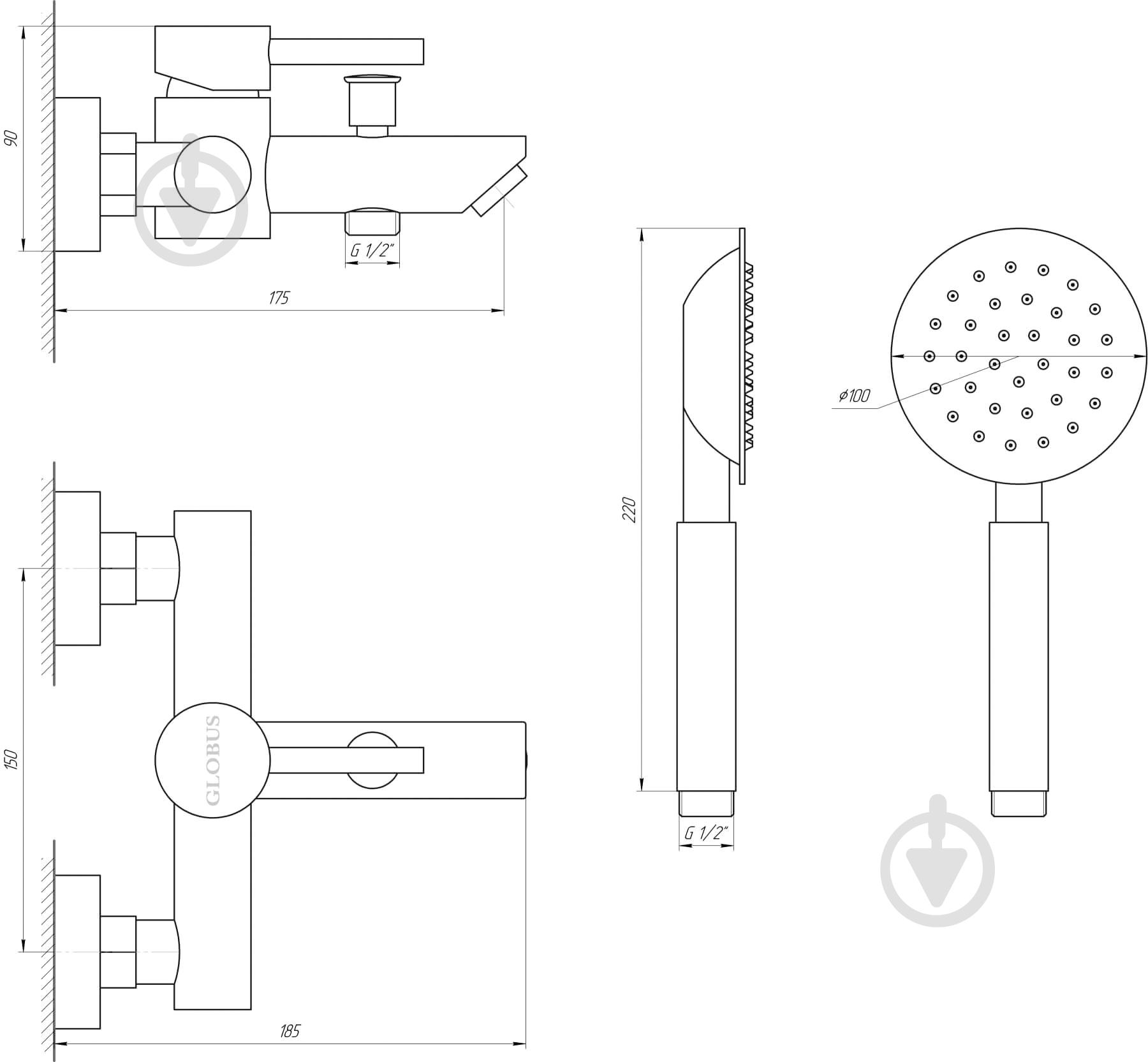 Смеситель для ванны Globus Lux SBT1-102 - фото 2