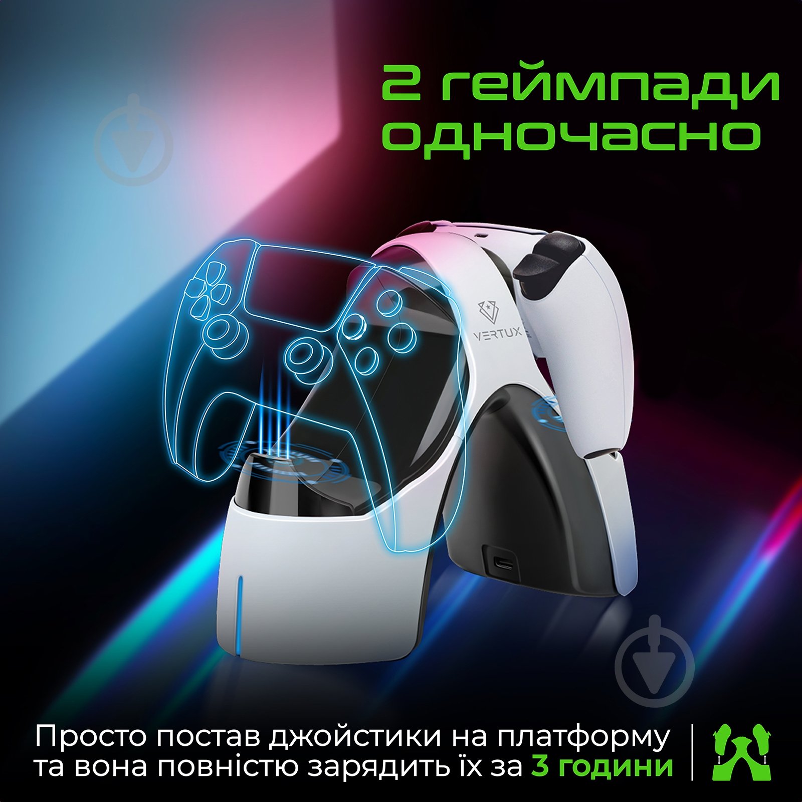 Зарядная станция Vertux DualDock-PS5 для двух геймпадов PlayStation 5 Dualsense black - фото 3