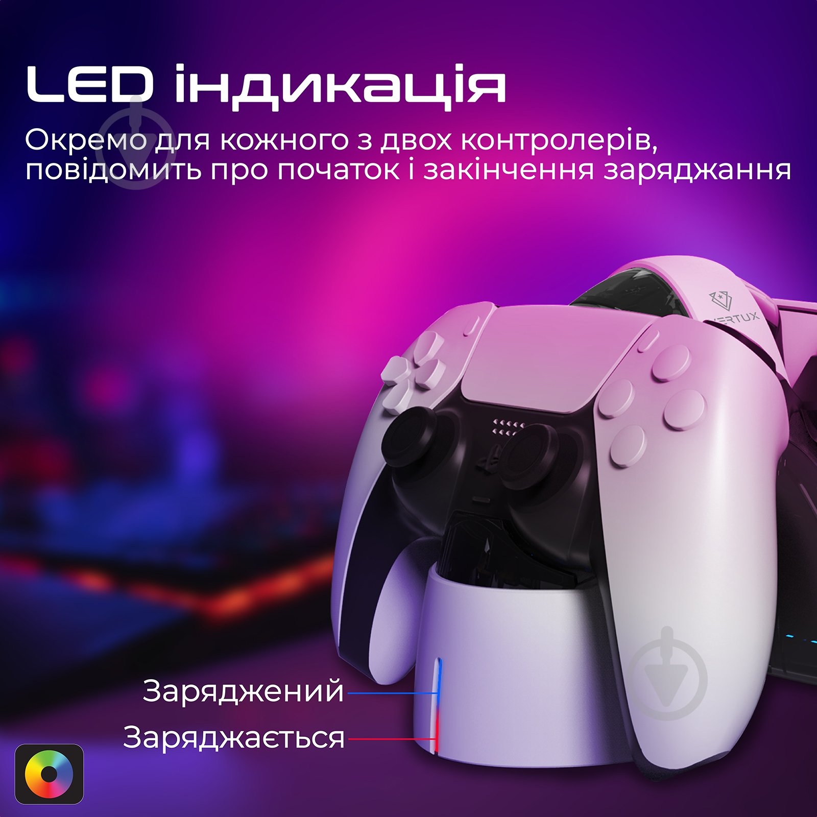 Зарядная станция Vertux DualDock-PS5 для двух геймпадов PlayStation 5 Dualsense black - фото 4
