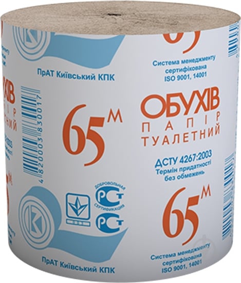 Туалетная бумага ОБУХІВ 65 м без гільзи однослойная - фото 1