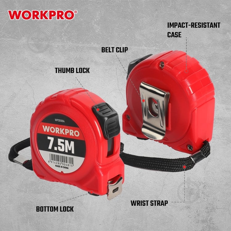 Рулетка WORKPRO WP261004 7,5 м x 19 мм - фото 4