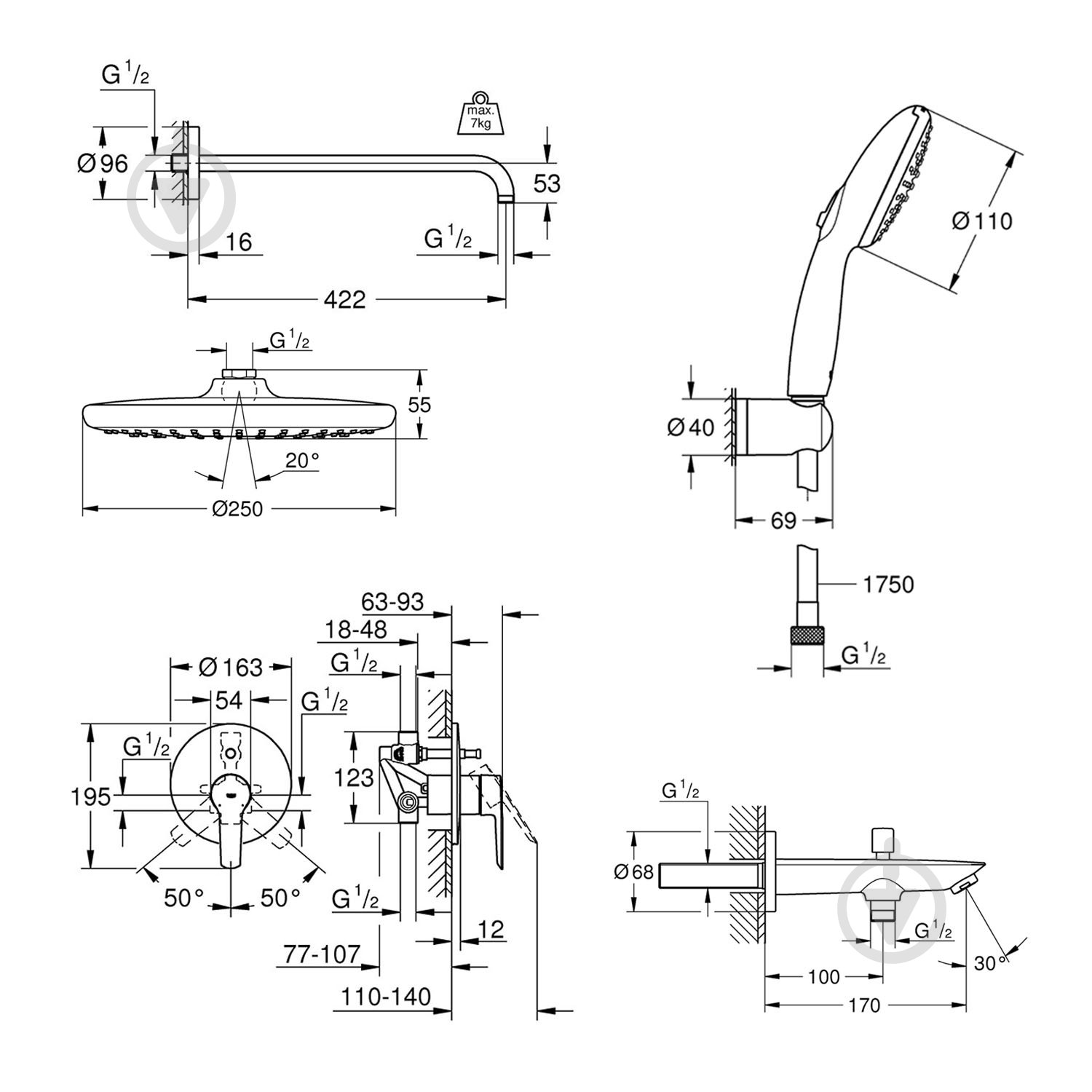 Душова система прихованого монтажу Grohe QuickFix Start UA202803R3 - фото 12
