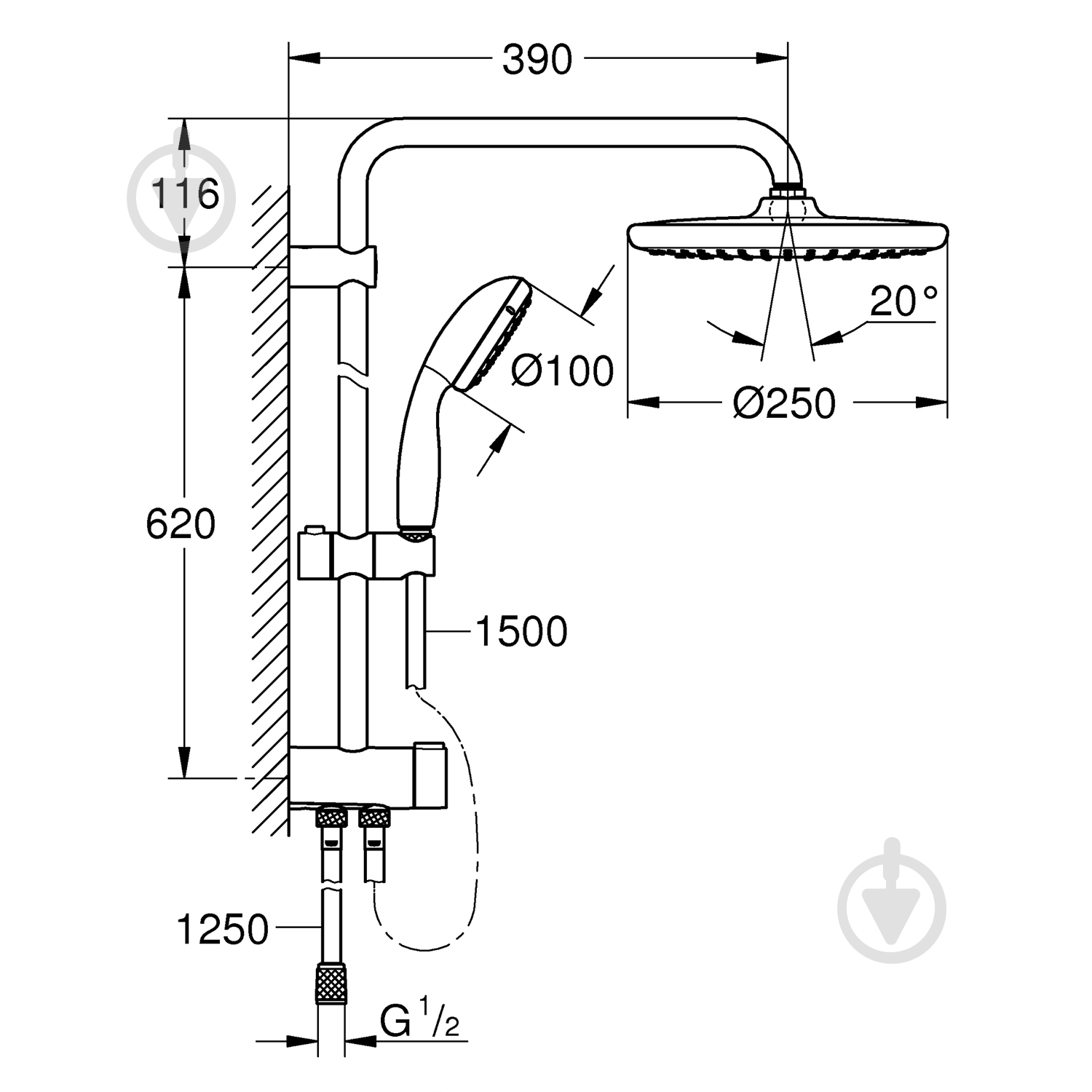 Душова система Grohe QuickFix Vitalio Start System 250 26817000 - фото 2