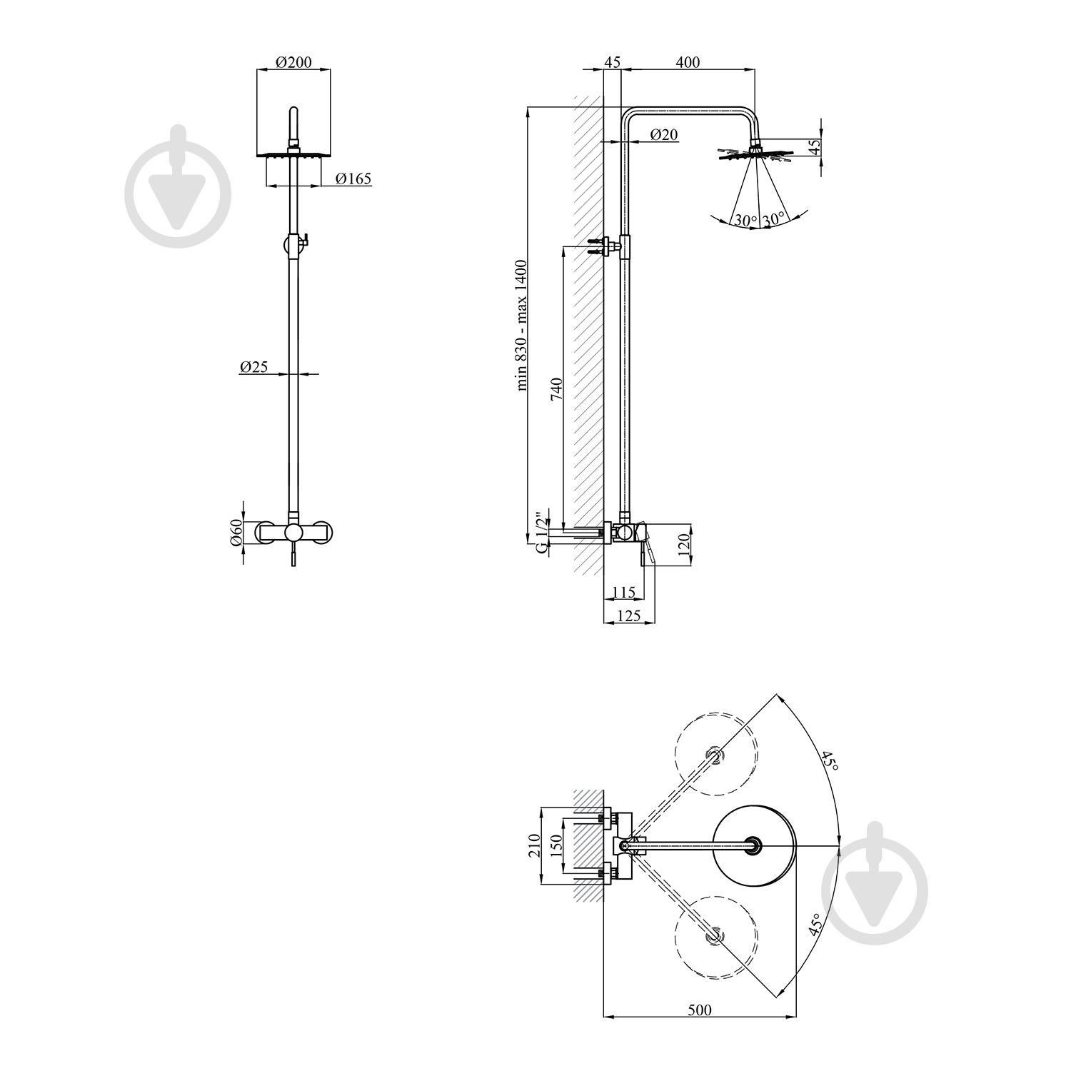 Душевая система Kroner KRP Edelstahl Klassisch - ESG062 - фото 2