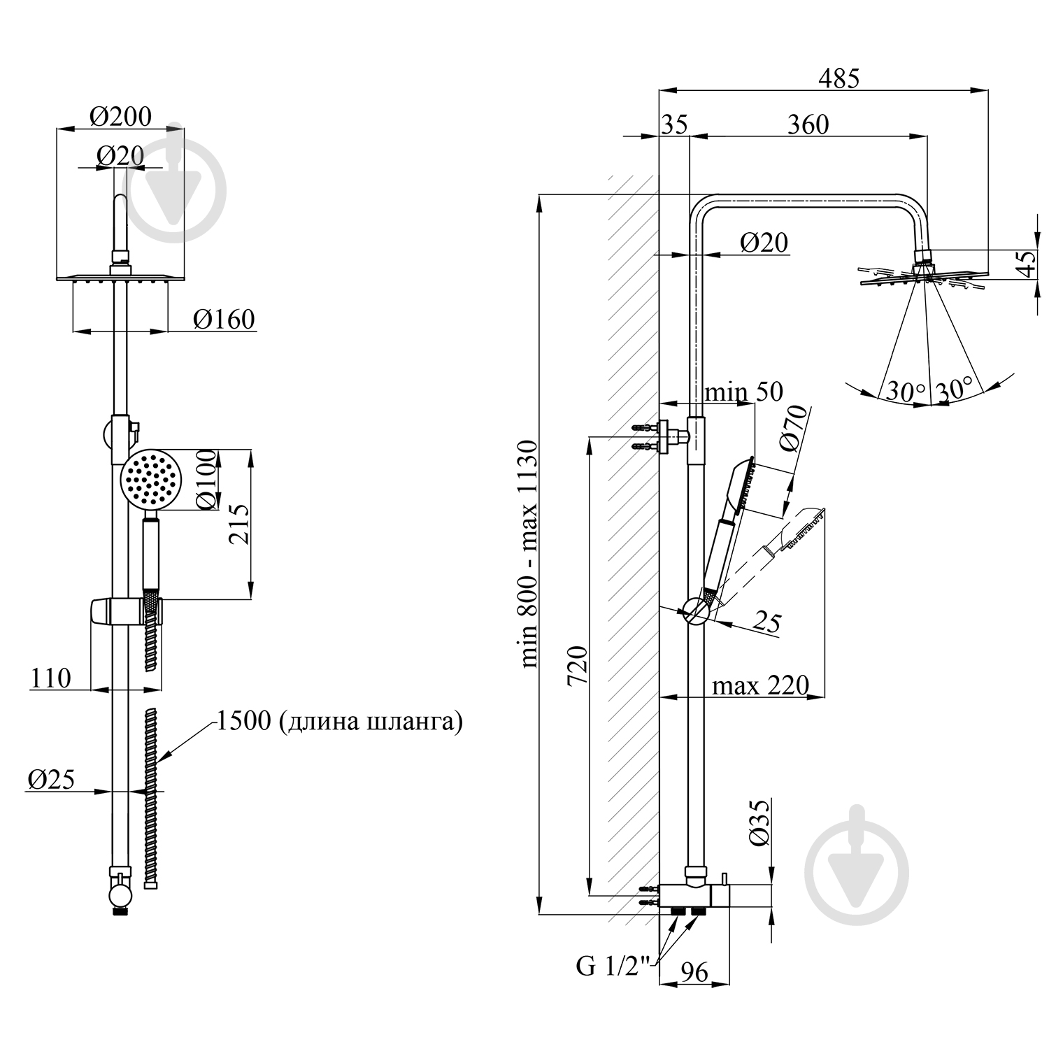 Душова система Kroner KRP Edelstahl Klassisch - ESG231 Flex - фото 4