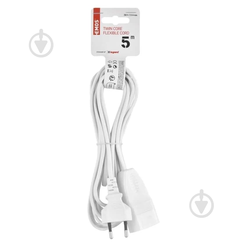 Подовжувач Emos 0,75 мм² 2,5A 575 Вт без заземлення 1 гн. білий 5 м P01305 - фото 3 Подовжувач Emos 0,75 мм² 2,5A 575 Вт без заземлення 1 гн. білий 5 м P01305 - фото 3