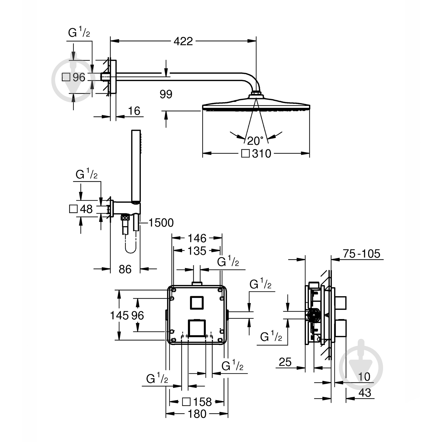 Душова система прихованого монтажу Grohe QuickFix Precision Cube Vitalio Rain Mono 310 Cube 34879000 - фото 2 Душова система прихованого монтажу Grohe QuickFix Precision Cube Vitalio Rain Mono 310 Cube 34879000 - фото 2