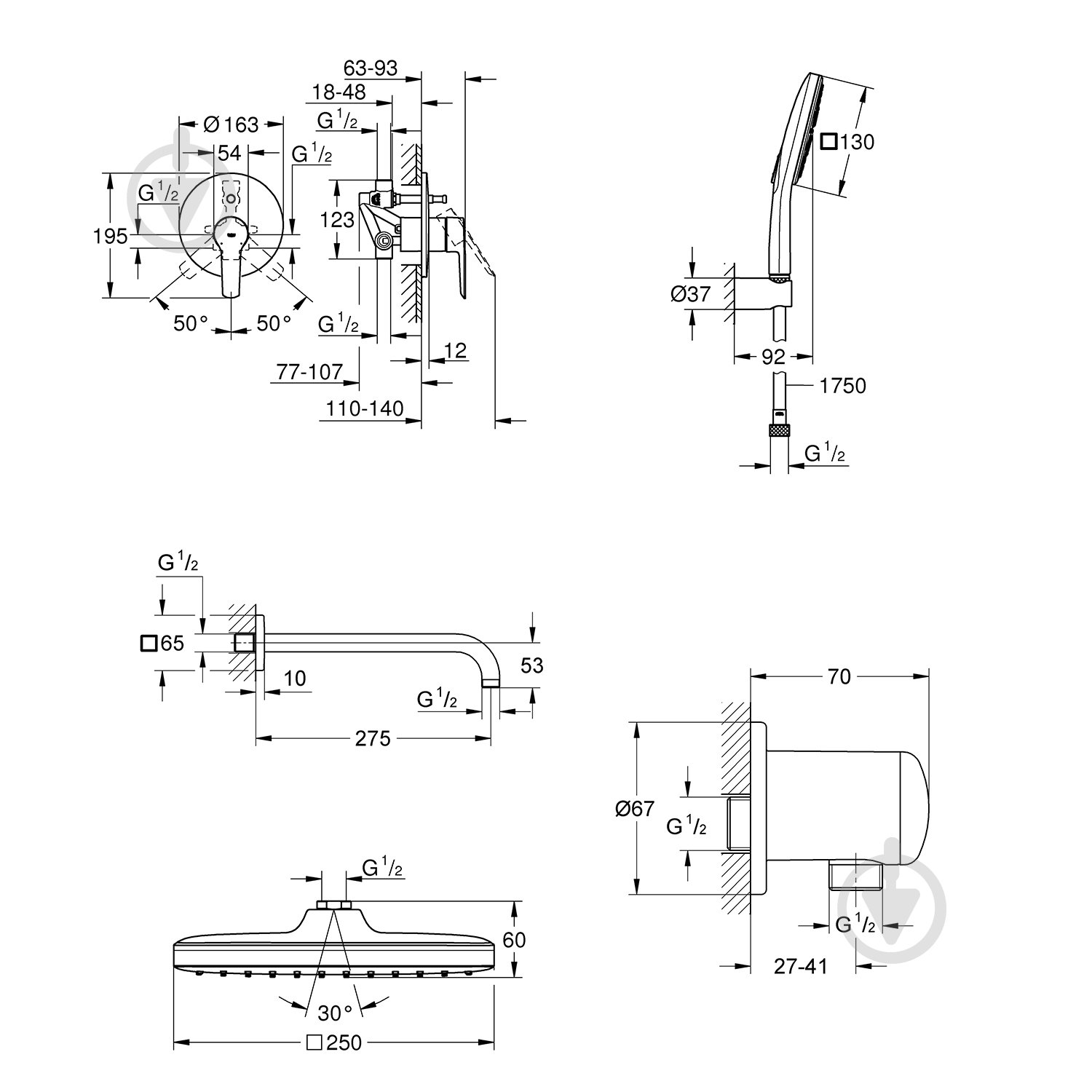 Душова система прихованого монтажу Grohe QuickFix Start UA25183007 - фото 2 Душова система прихованого монтажу Grohe QuickFix Start UA25183007 - фото 2