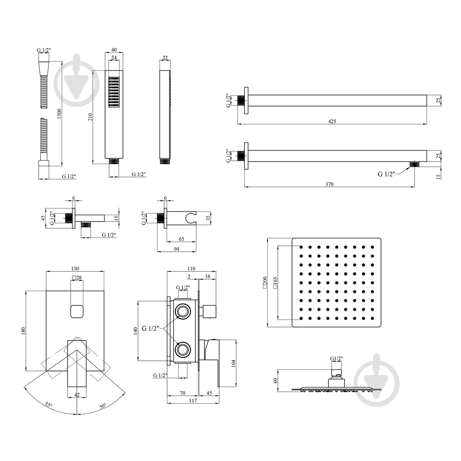 Душова система прихованого монтажу Kroner KRP Edelstahl Kubus - ESG082 - фото 5 Душова система прихованого монтажу Kroner KRP Edelstahl Kubus - ESG082 - фото 5