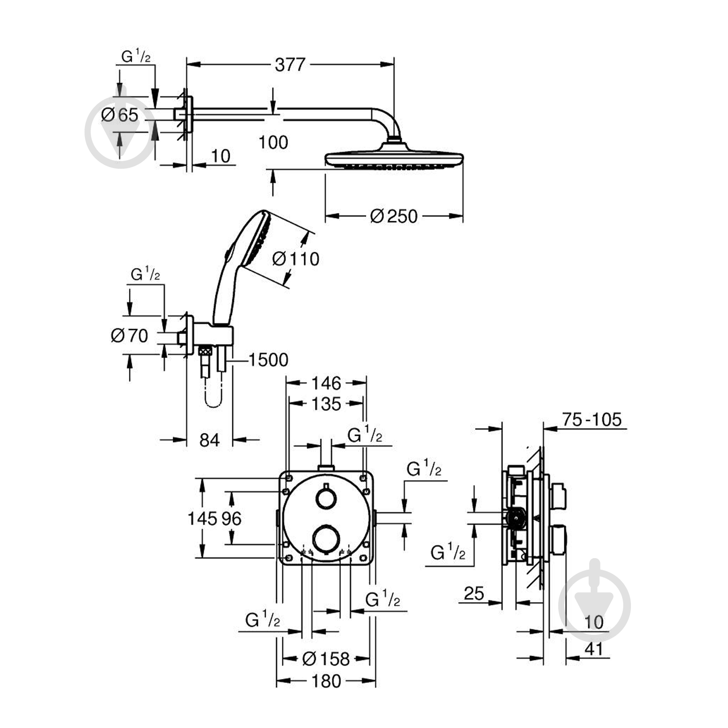 Душевая система Grohe QuickFix Precision з Vitalio Start 250 348832430 - фото 2