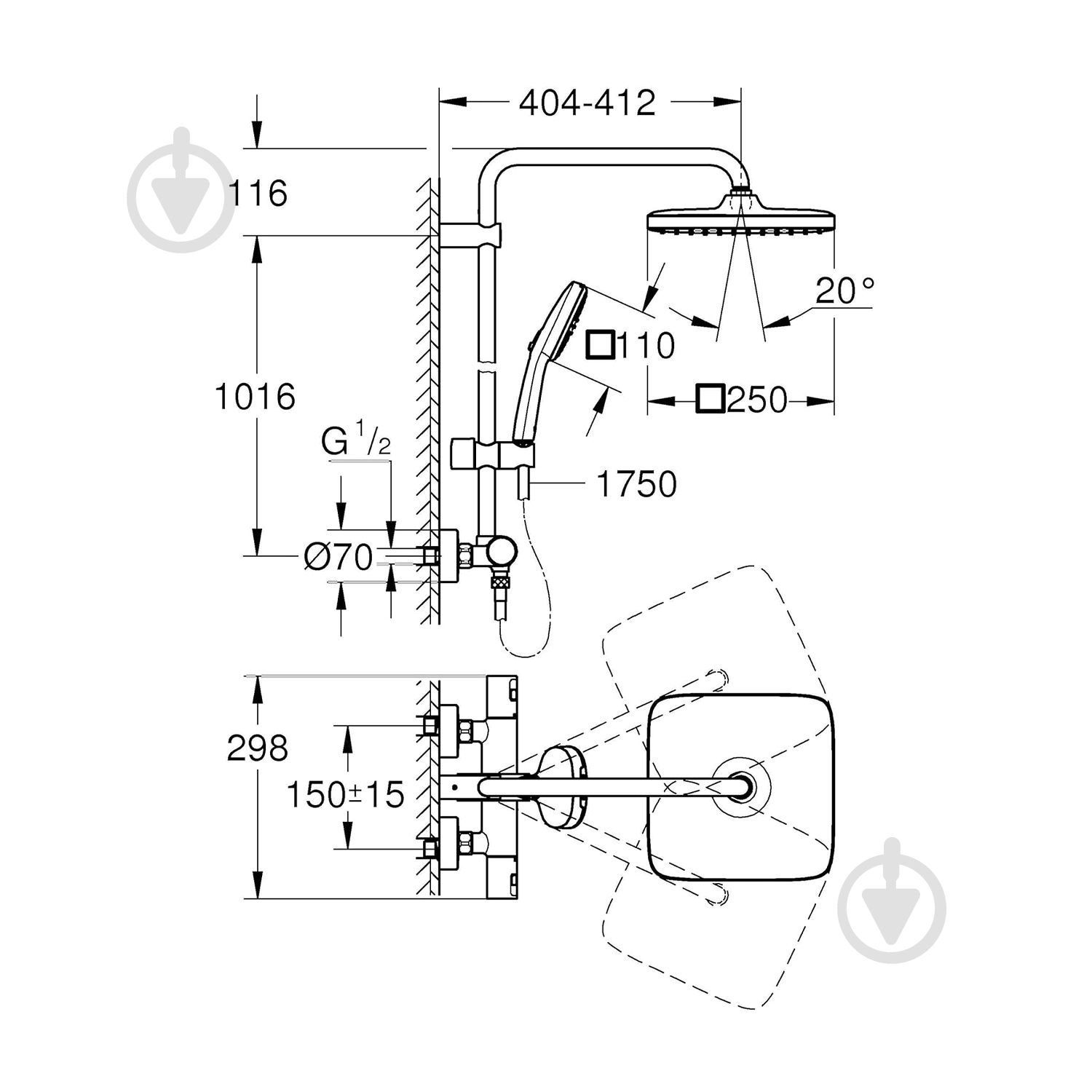 Душевая система Grohe QuickFix Vitalio Comfort System 250 Cube 266962431 - фото 3