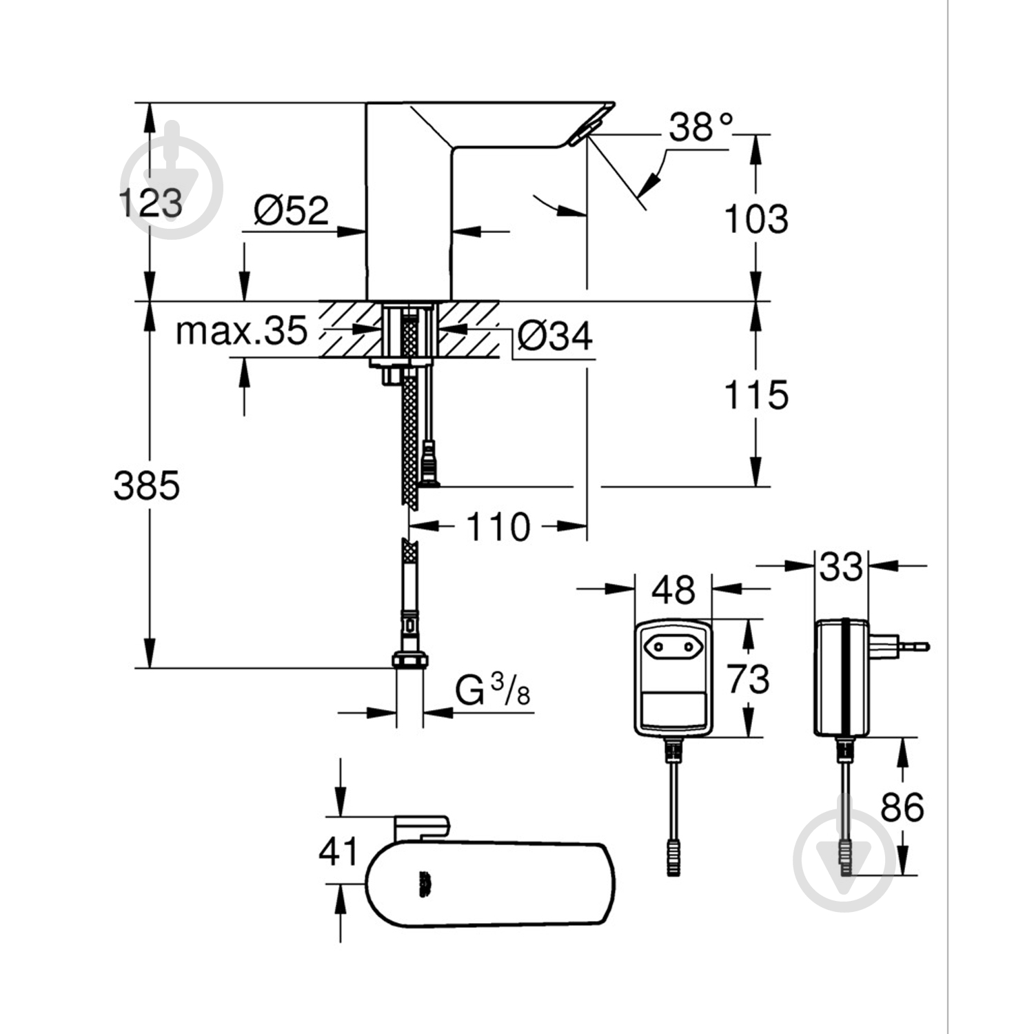 Смеситель для умывальника Grohe Bau Cosmopolitan E 36453000 - фото 2