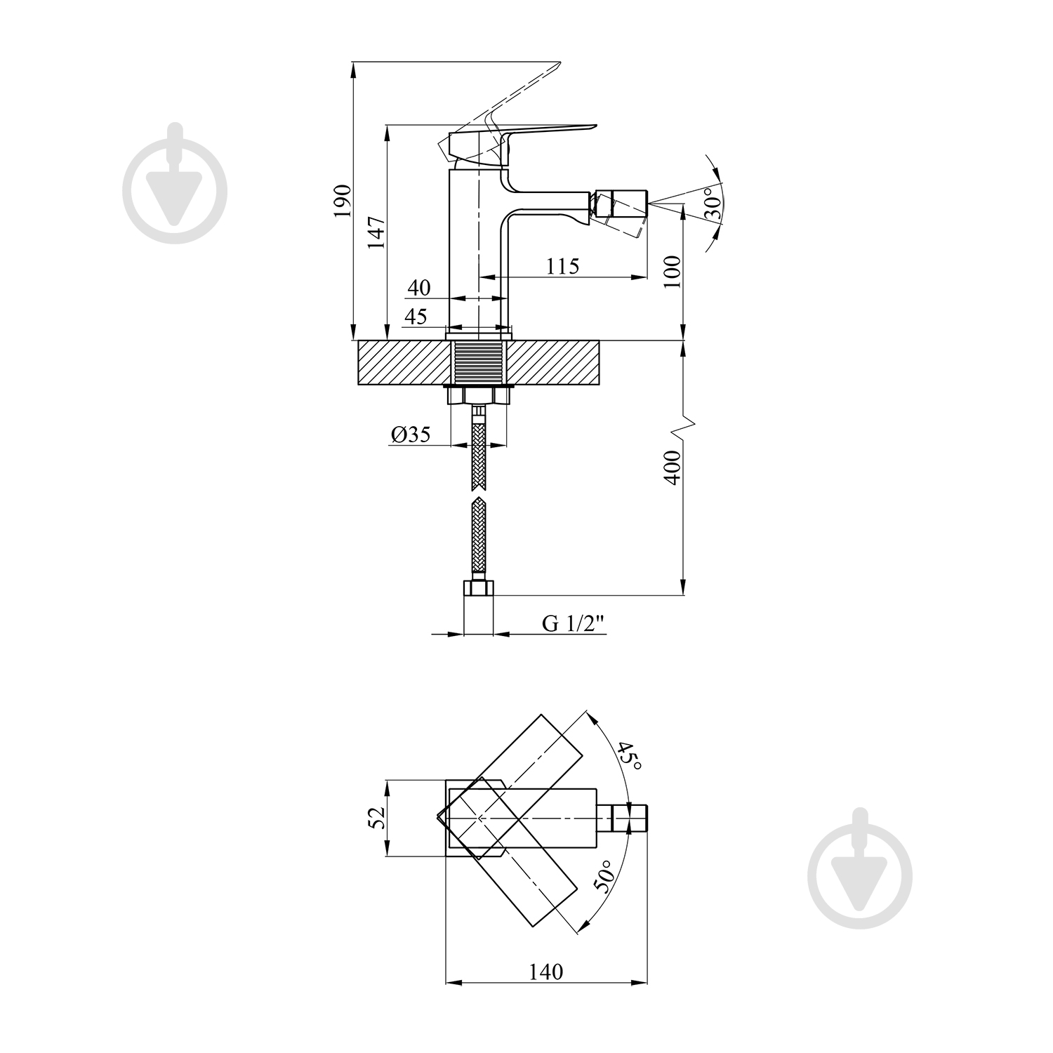 Смеситель для биде Kroner KRP Harz - C020 - фото 2 Смеситель для биде Kroner KRP Harz - C020 - фото 2