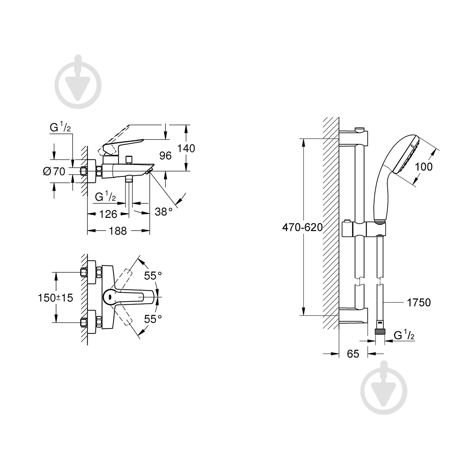 Смеситель для ванны Grohe QuickFix Start Black UA30330702 - фото 5