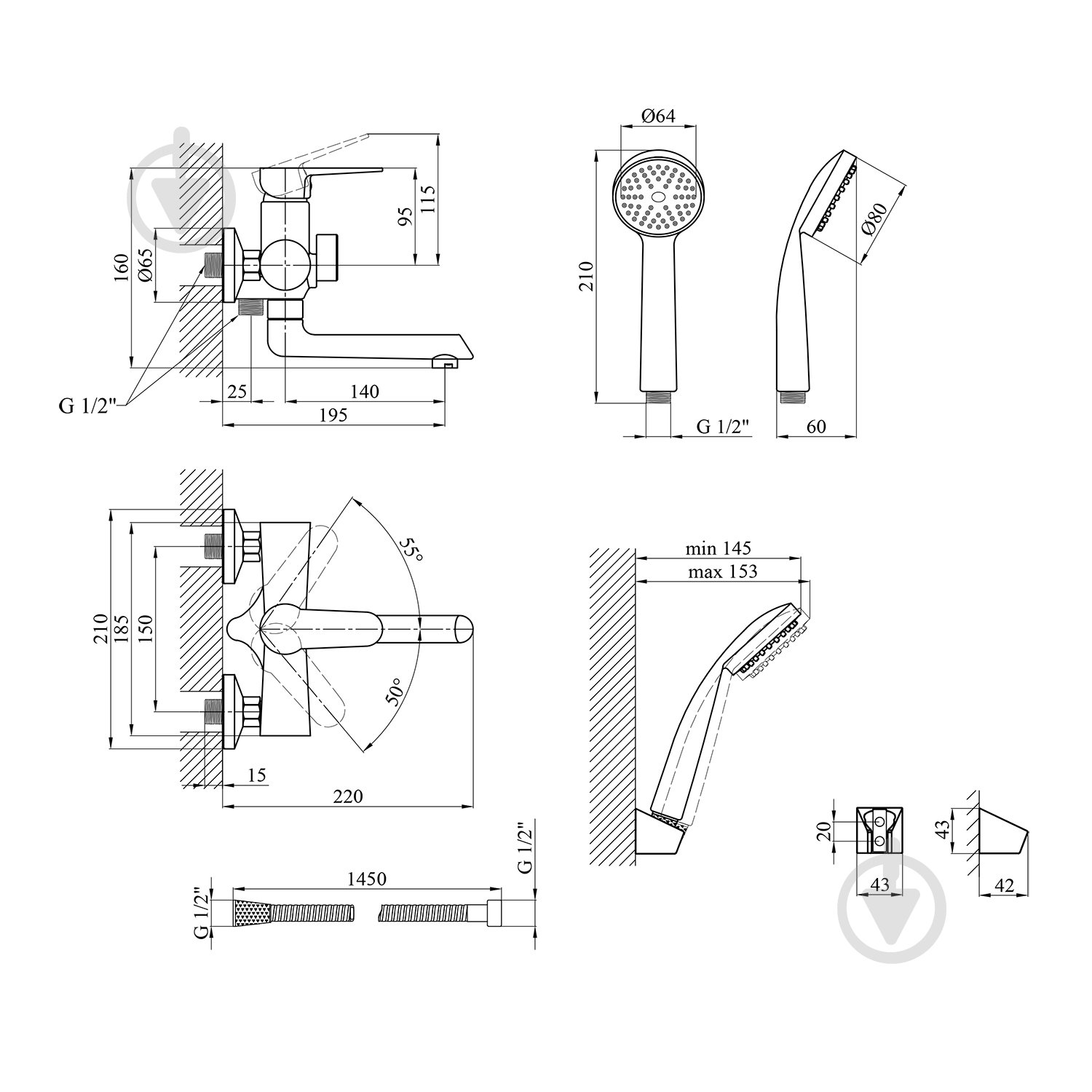 Змішувач для ванни Kroner KRM Elbe - N060 - фото 2 Змішувач для ванни Kroner KRM Elbe - N060 - фото 2
