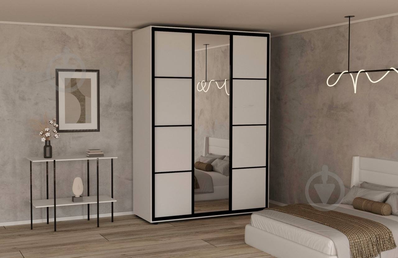 Шкаф-купе Стела 1дз+2ДСП+перегородки Вісент ДСП 1800x600x2400 мм белый аляска двери / ДСП/зеркало - фото 1