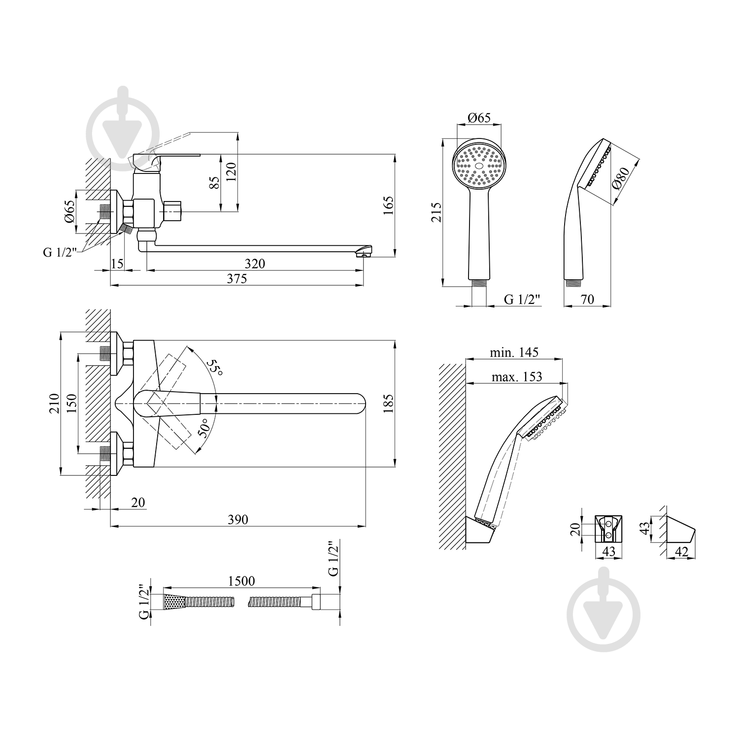 Змішувач для ванни Kroner KRM Oker - C070 - фото 2 Змішувач для ванни Kroner KRM Oker - C070 - фото 2