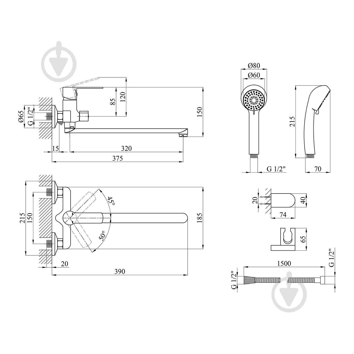 Змішувач для ванни Kroner KRP Bremen - C070 - фото 2 Змішувач для ванни Kroner KRP Bremen - C070 - фото 2