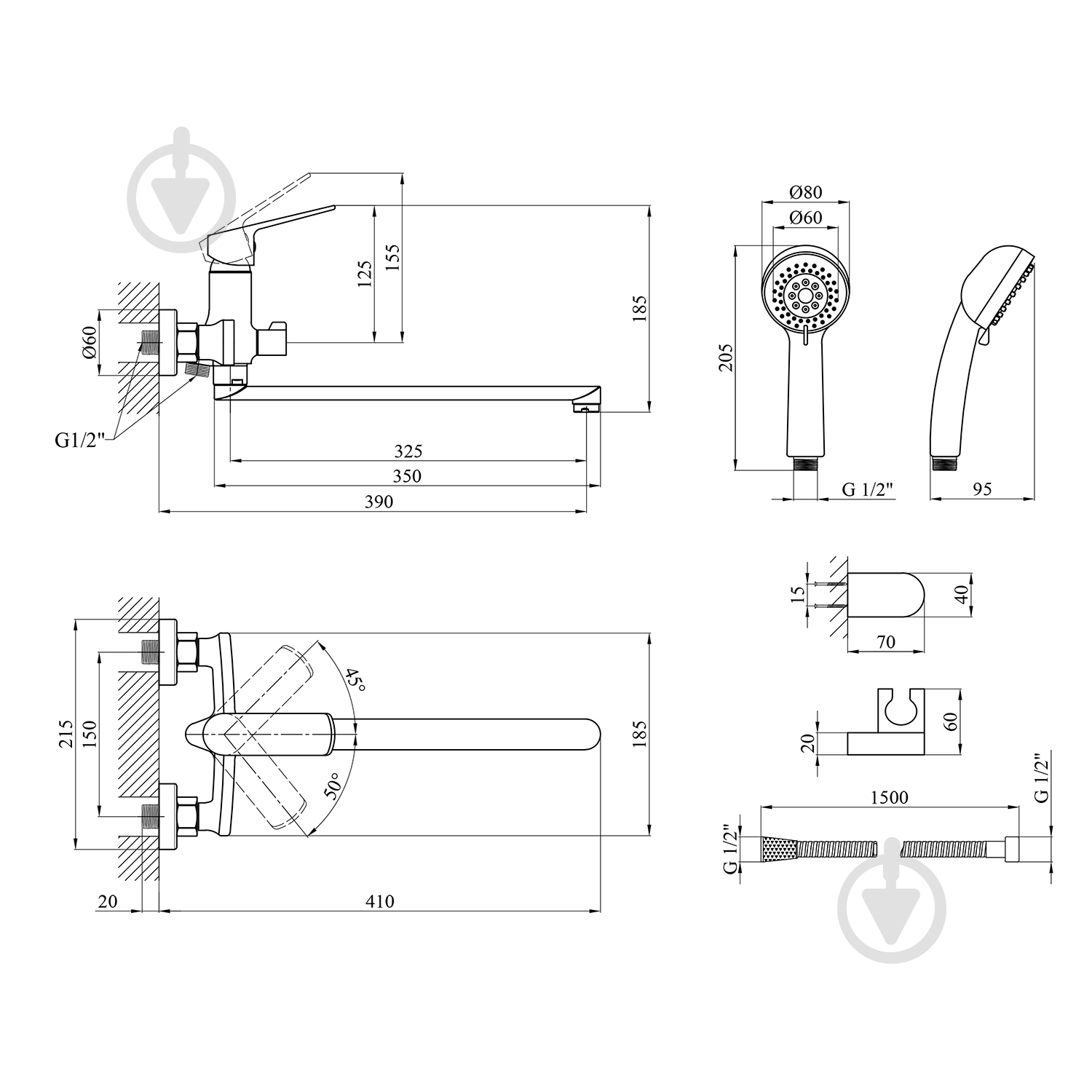 Смеситель для ванны Kroner KRP Dorn - C070 - фото 2 Смеситель для ванны Kroner KRP Dorn - C070 - фото 2