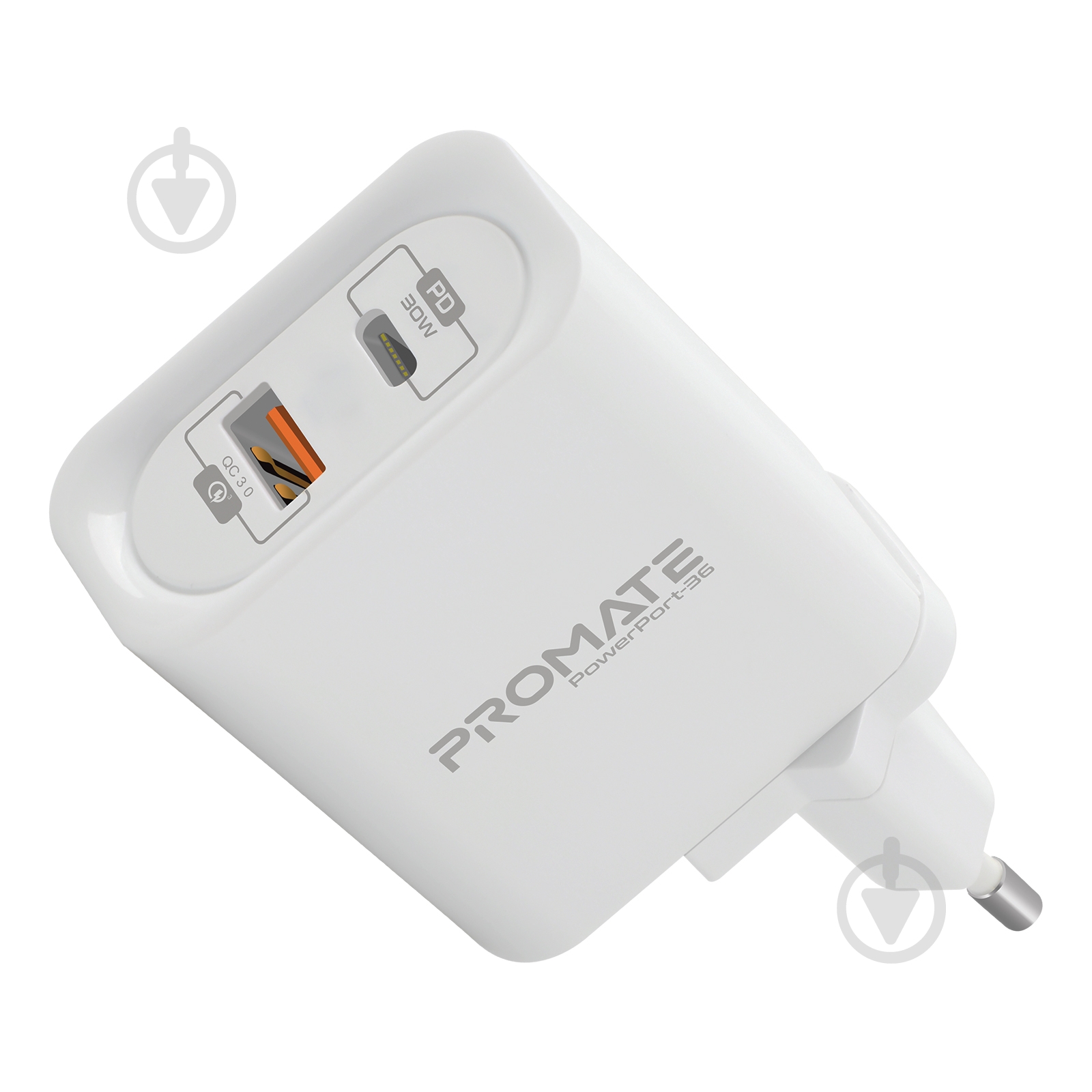 Зарядное устройство Promate PowerPort-36 36Вт Type-C PD + USB QC3.0 White - фото 1