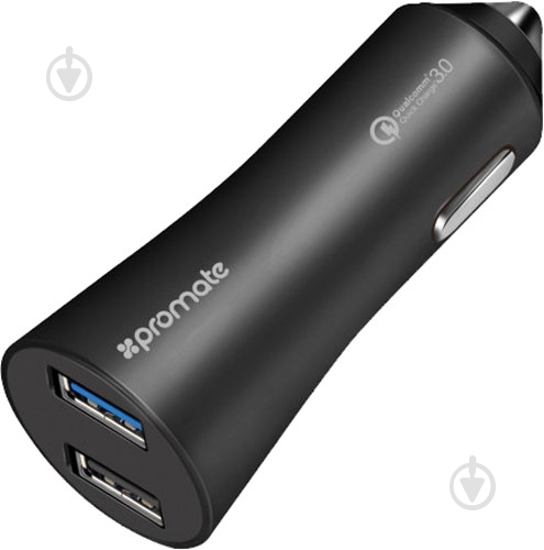 Автомобильное зарядное устройство Promate Robust-QC3 30Вт USB QC3.0 + USB 2.4A Black - фото 1