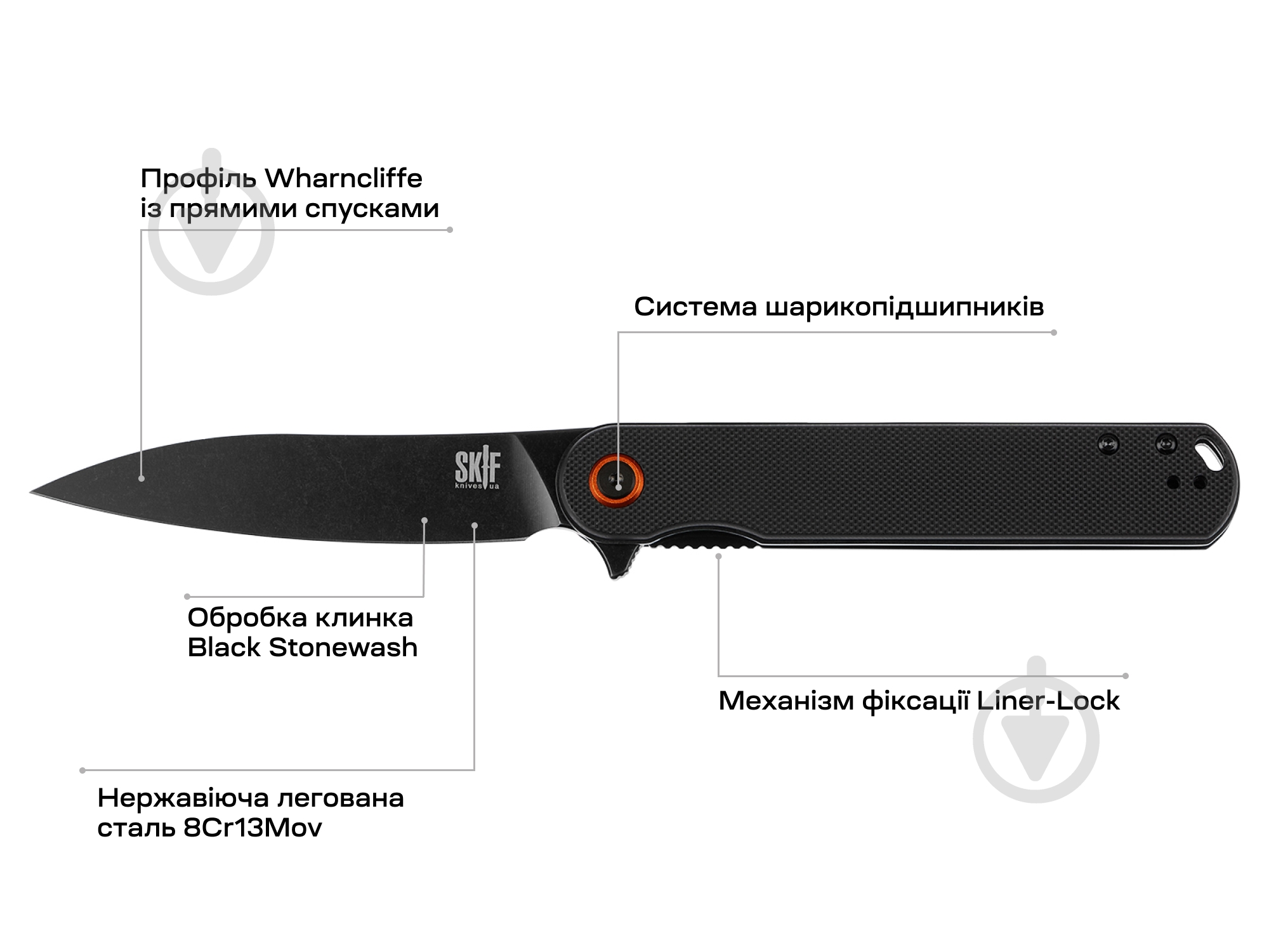 Нож складной Skif Townee BSW Black Wharncliffe, 95мм 1765.03.49 - фото 2