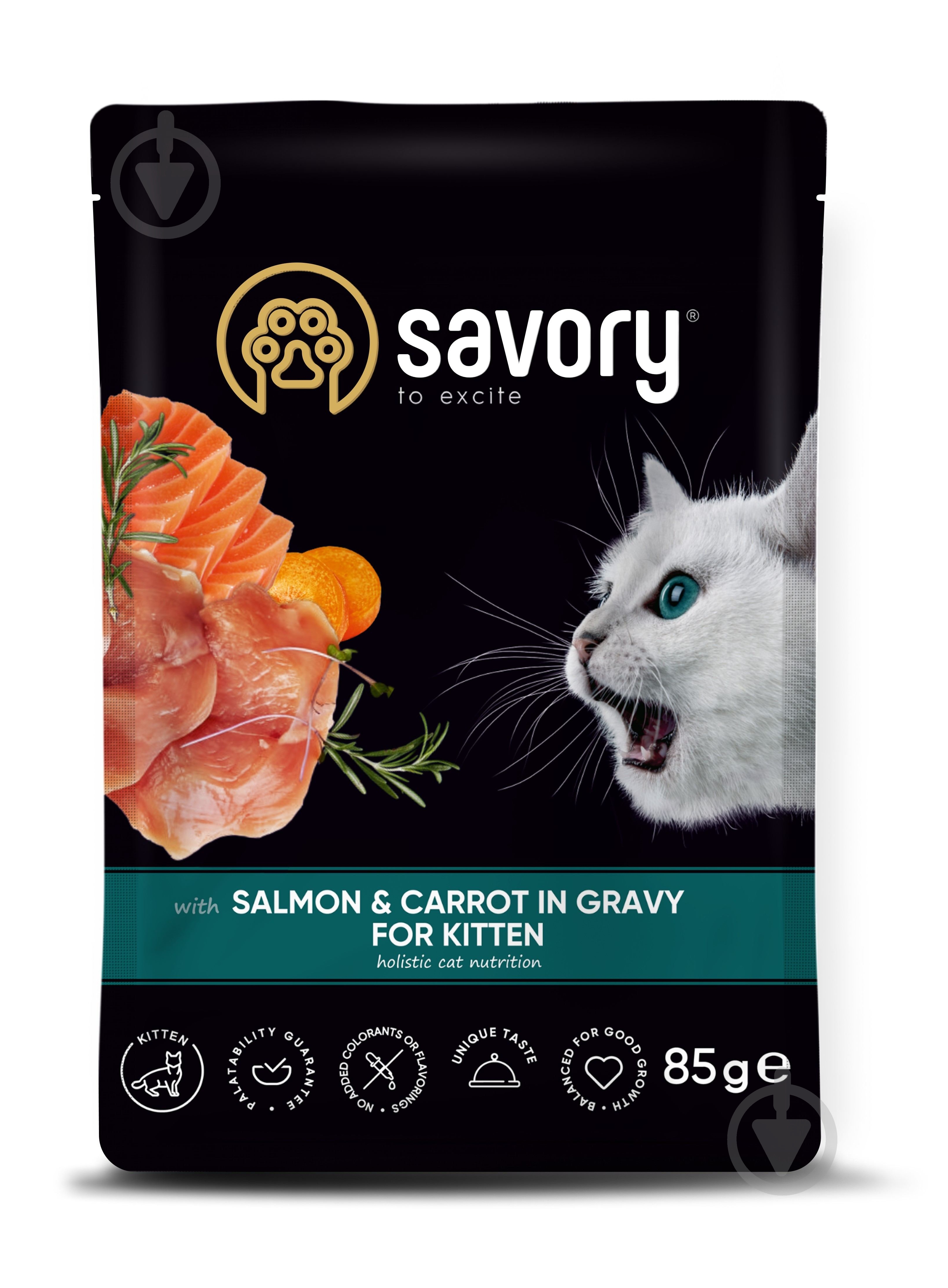 Консерва для кошенят Savory з лососем та морквою у соусі 85 г - фото 1