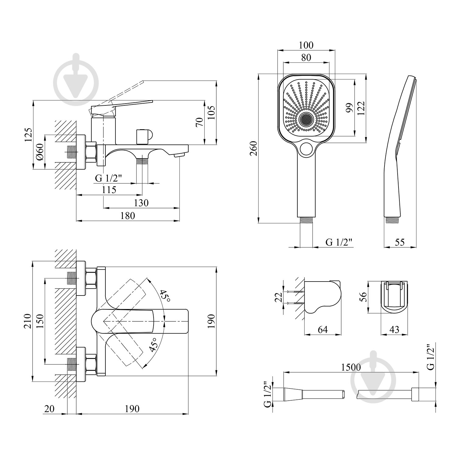 Смеситель для ванны Kroner KRP Makon - C060 - фото 2 Смеситель для ванны Kroner KRP Makon - C060 - фото 2