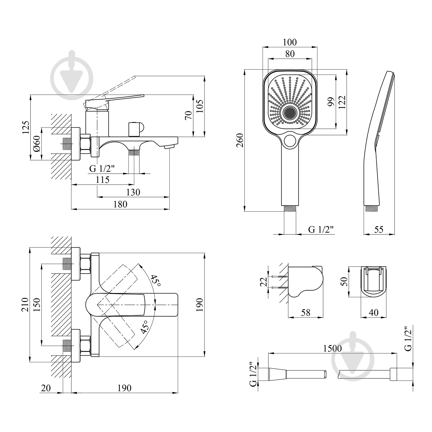 Смеситель для ванны Kroner KRP Makon - GRP060 - фото 2