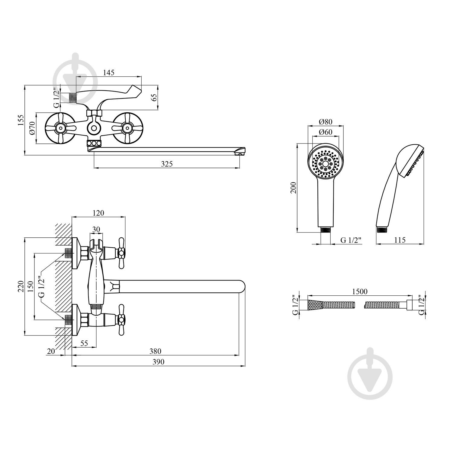 Смеситель для ванны Kroner KRP Royce - C070 - фото 2