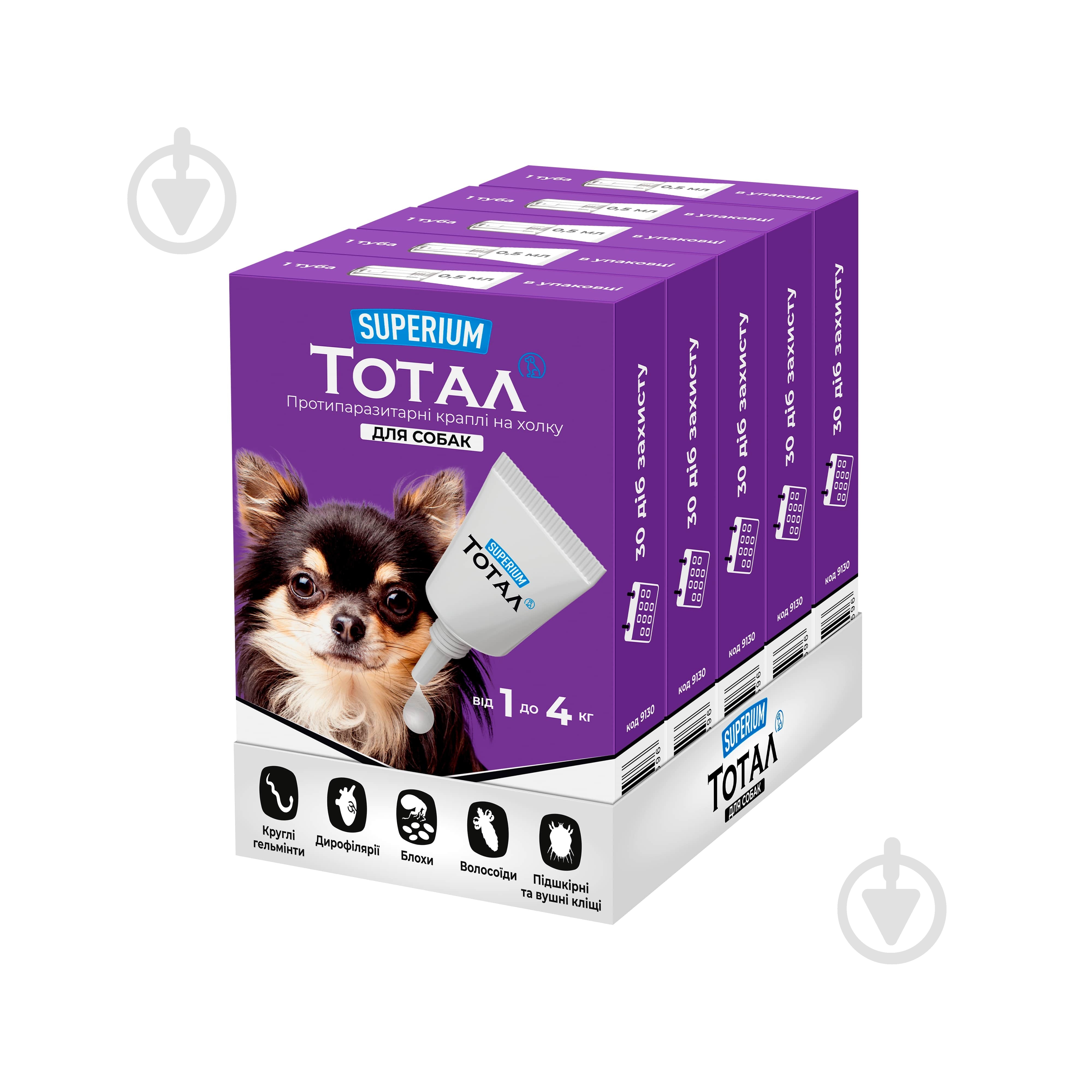 Краплі SUPERIUM Тотал для собак 1-4 кг 0,5 мл - фото 2 Краплі SUPERIUM Тотал для собак 1-4 кг 0,5 мл - фото 2