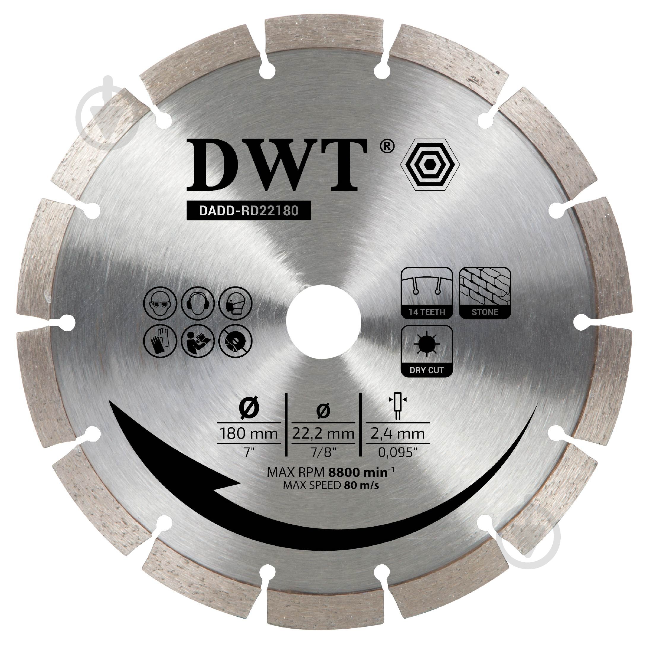 Диск алмазный отрезной DWT 180x2,4x22,2 DADD-RD22180 - фото 1 Диск алмазный отрезной DWT 180x2,4x22,2 DADD-RD22180 - фото 1