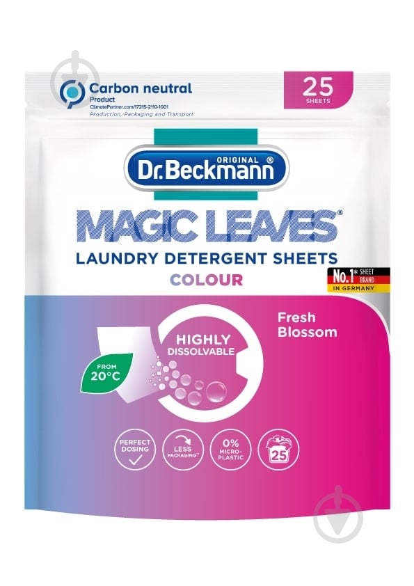 Салфетки для машинной стирки Dr. Beckmann Magic Leaves цветных тканей 25 шт. - фото 1