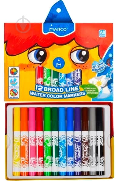 Фломастеры Super Washable Jumbo 12 шт Marco - фото 2